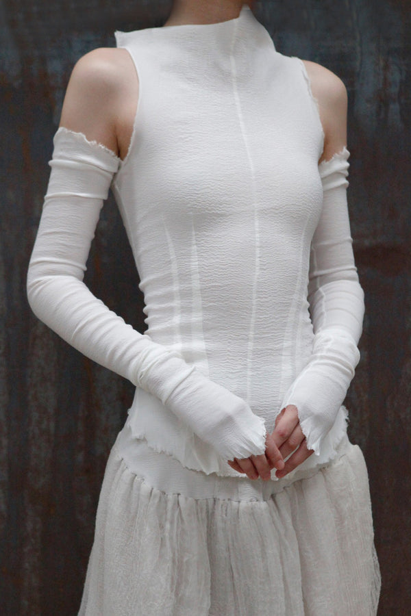 marc le bihan off shoulder long sleeve top 26958 E23 white